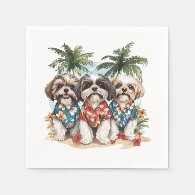 Servilleta De Papel Shih Tzu Dogs con Camisetas hawaianos (Anverso)