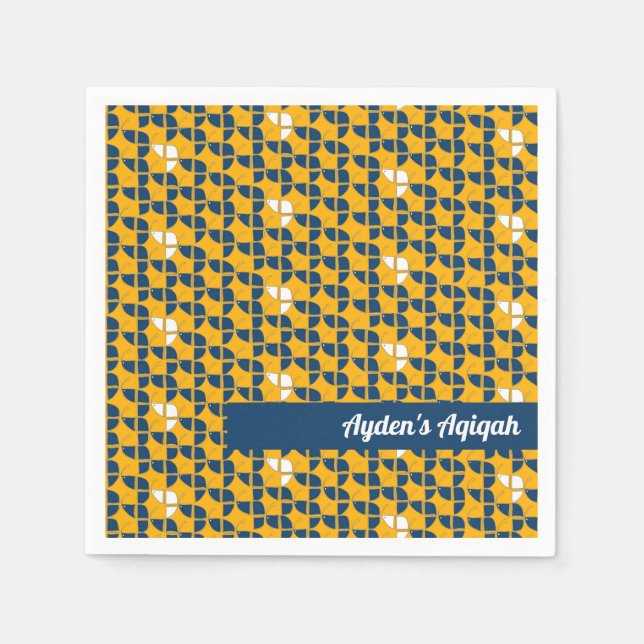 Servilleta De Papel SHRIMPLY Blue Yellow Pattern, Aqiqah Baby Shower (Anverso)