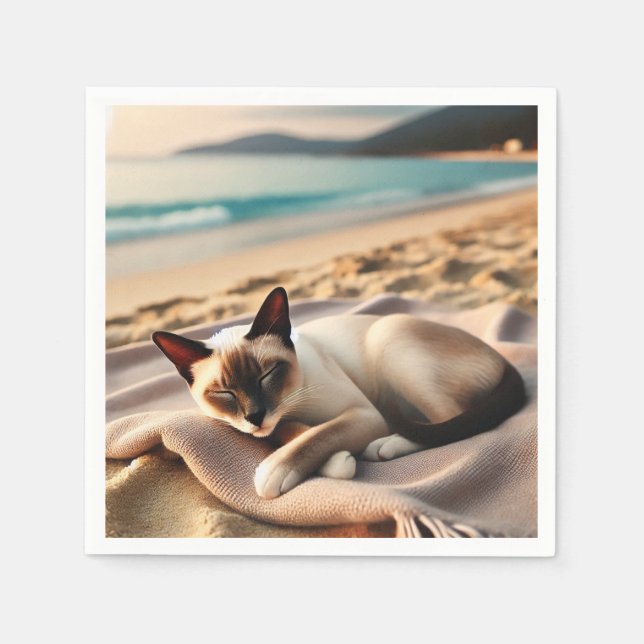 Servilleta De Papel siamesa Cat siesta cerca de la playa (Anverso)