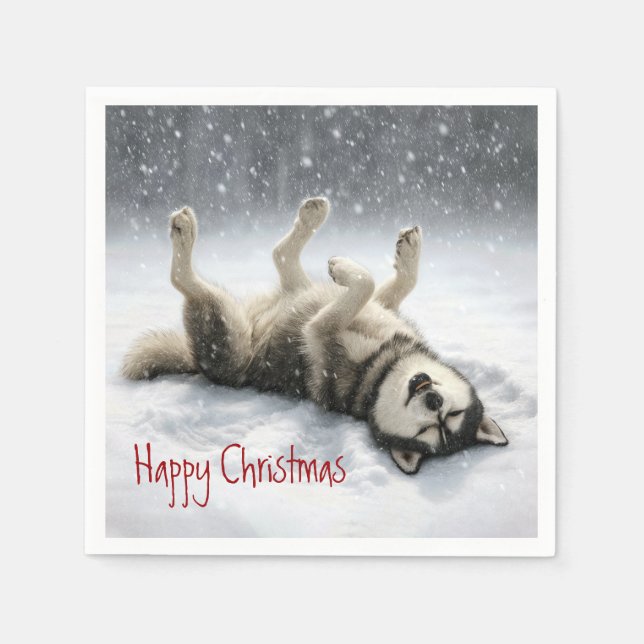 Servilleta De Papel Siberian Huskey Creating a Snow Angel (Anverso)