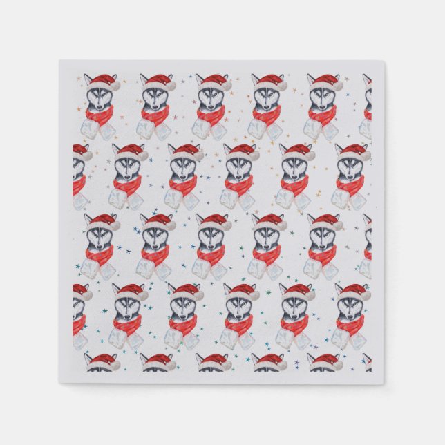 Servilleta De Papel Siberian Husky Dog Breed Christmas Stars (Anverso)