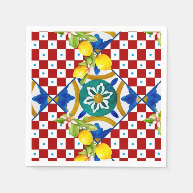 Servilleta De Papel Sicilia, mayólica, azulejos, limones (Anverso)