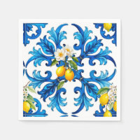 siciliano, verano, limón, mosaico, azul,