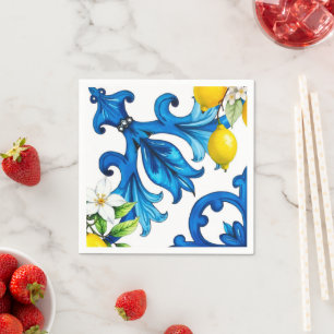 Servilleta De Papel Siciliano, verano, limón, mosaico, azul