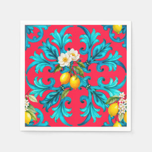 Servilleta De Papel siciliano, verano, limón, mosaico, rosa,