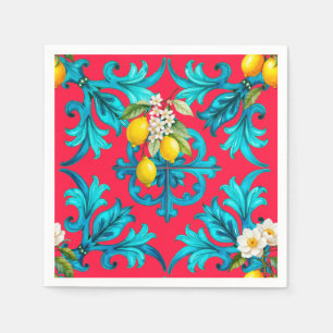 Servilleta De Papel siciliano, verano, limón, mosaico, rosa,