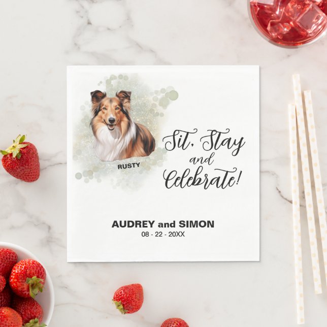 Servilleta De Papel Siéntate, quédate y celebra a Shetland Sheepdog (In situ)