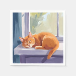Servilleta De Papel Siesta de gato | Aquarela de gatito naranja mascot