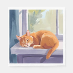 Servilleta De Papel Siesta de gato Aquarela de gatito naranja mascot