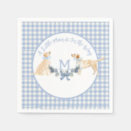 Servilleta De Papel Signo de bienvenida Baby Shower de Gingham azul y 
