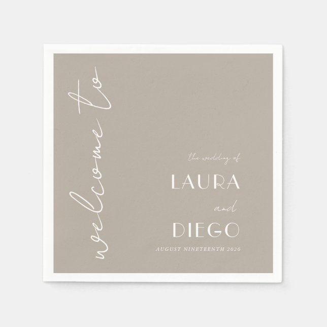 Servilleta De Papel Signo de bienvenida simple de Boda neutro (Anverso)