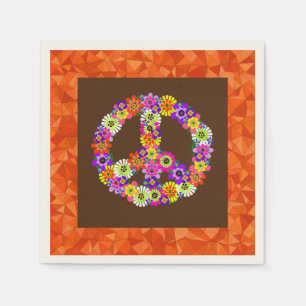 Servilleta De Papel Signo de Paz Floral en Marrón con Naranja