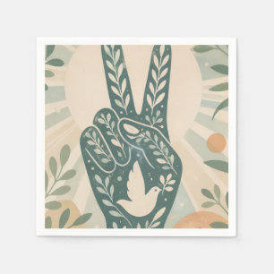 Servilleta De Papel Signo de Paz Floral Retro y Arte de Paloma Sol Bo