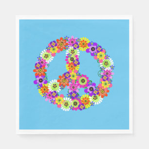 Servilleta De Papel Signo de paz floral sobre azul