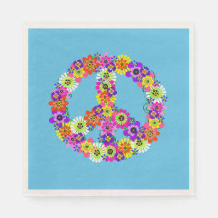 Servilleta De Papel Signo de paz floral sobre azul