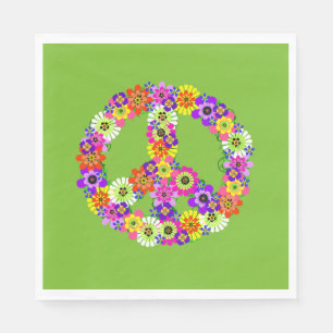 Servilleta De Papel Signo de paz floral sobre el verde animado