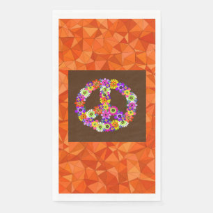 Servilleta De Papel Signo de paz floral sobre marrón con Naranja