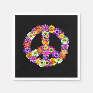 Servilleta De Papel Signo de Paz Floral sobre Negro