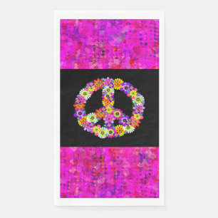 Servilleta De Papel Signo de Paz Floral sobre Negro con Pétalos