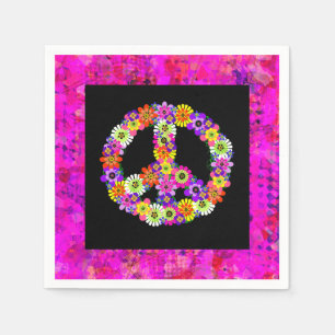 Servilleta De Papel Signo de paz floral sobre Petales negros