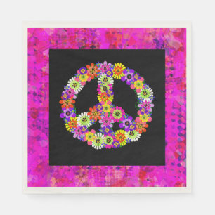 Servilleta De Papel Signo de Paz Floral sobre Pétalos Negros