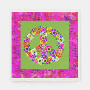 Servilleta De Papel Signo de Paz Floral sobre Pétalos Verde Lima
