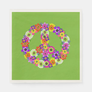 Servilleta De Papel Signo de Paz Floral sobre Verde Lima