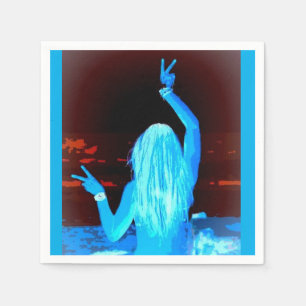 Servilleta De Papel signo de paz ondeando chica hippie azul