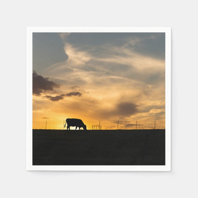 Servilleta De Papel Silhouette de Cattle Sunset (Anverso)