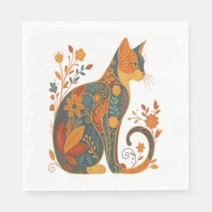 Servilleta De Papel Silhouette de gato floral - Frasco de venado color