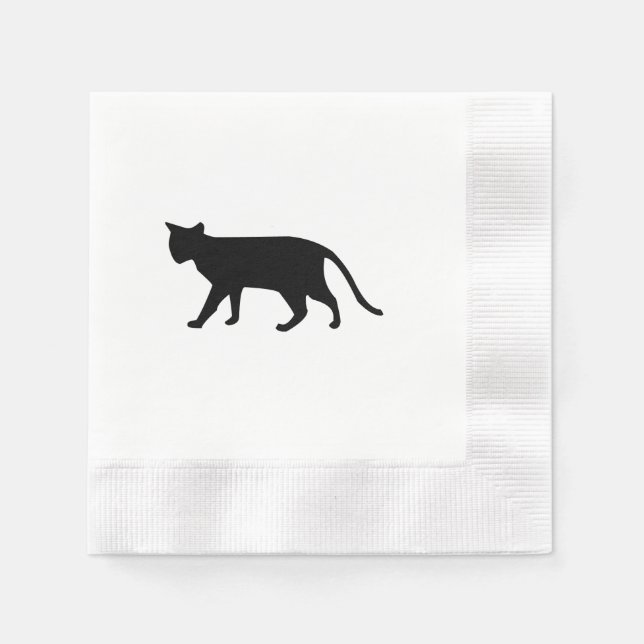 Servilleta De Papel Silhouette de gato negro Kitten Purr Meow Simple A (Anverso)