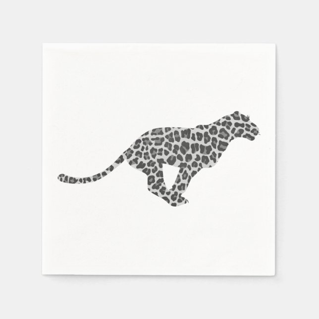 Servilleta De Papel Silhouette de Gris y Gris claro Leopardo (Anverso)
