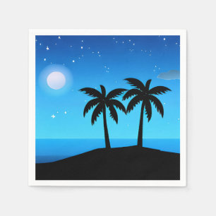 Servilleta De Papel Silhouette de isla tropical con luna y estrellas
