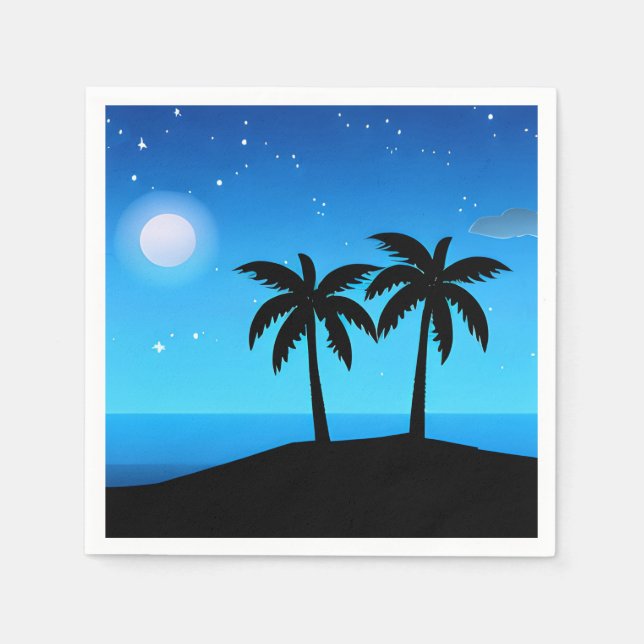Servilleta De Papel Silhouette de isla tropical con luna y estrellas (Anverso)