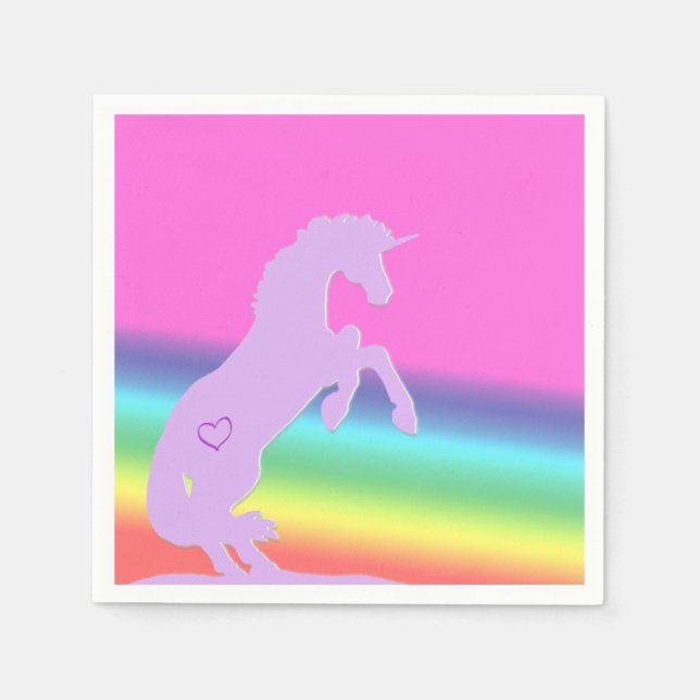 Servilleta De Papel Silhouette de Lavender Unicorn (fondo arco iris) (Anverso)