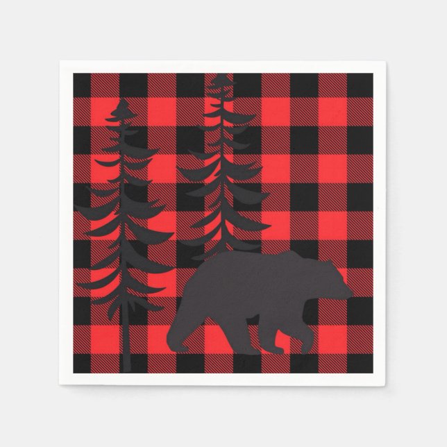 Servilleta De Papel Silhouette de oso negro trenzado rojo (Anverso)