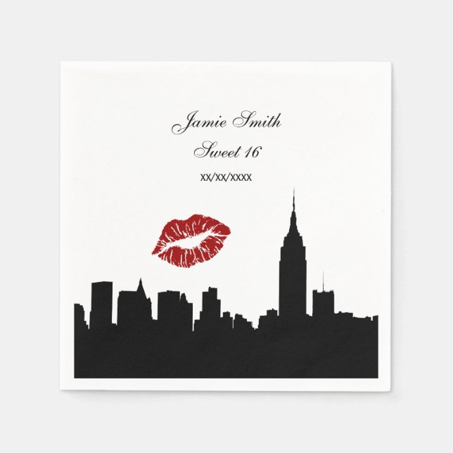 Servilleta De Papel Silhouette Skyline de NYC, Kiss ESB #1 BW (Anverso)