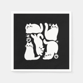 Servilleta De Papel Silhouettes de color blanco gatito - Diseño felino