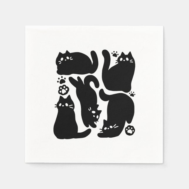 Servilleta De Papel Silhouettes de gato negro - Diseño felino lindo (Anverso)