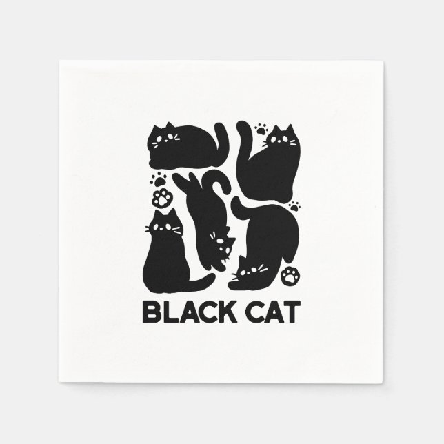 Servilleta De Papel Silhouettes de gato negro - Diseño felino lindo (Anverso)