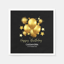 Servilleta De Papel Silky Golden Balloons Stars Black Birday