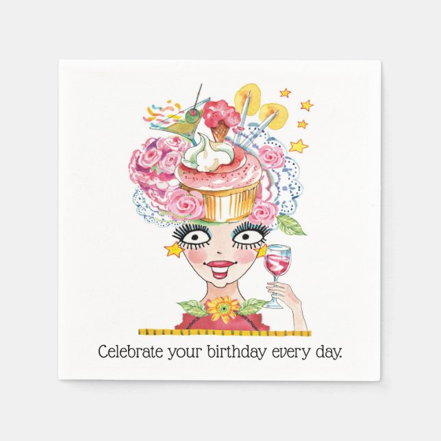 Servilleta De Papel Silly Birthday Babe Cupcake Cocktail (Anverso)
