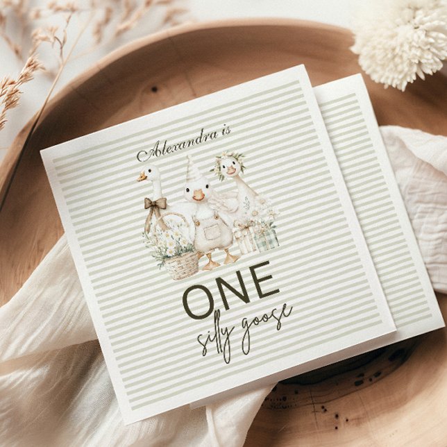 Servilleta De Papel Silly Goose 1st Birthday Green Stripes  (Subido por el creador)