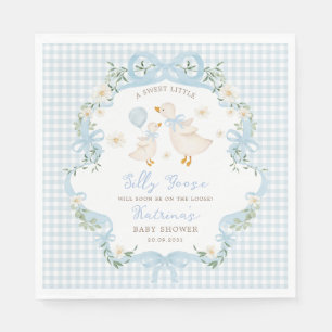 Servilleta De Papel Silly Goose Blue Bow Gingham Boy Baby Shower