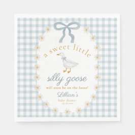 Servilleta De Papel Silly Goose Daisy Blue Bow Gingham Baby Shower