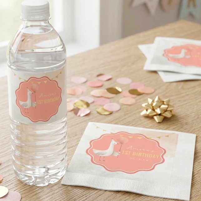 Servilleta De Papel Silly Goose First Birthday Water Bottle Label (Subido por el creador)