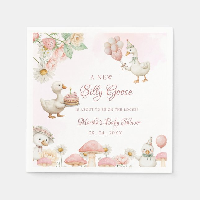 Servilleta De Papel Silly Goose Flower Garden Baby Shower (Anverso)