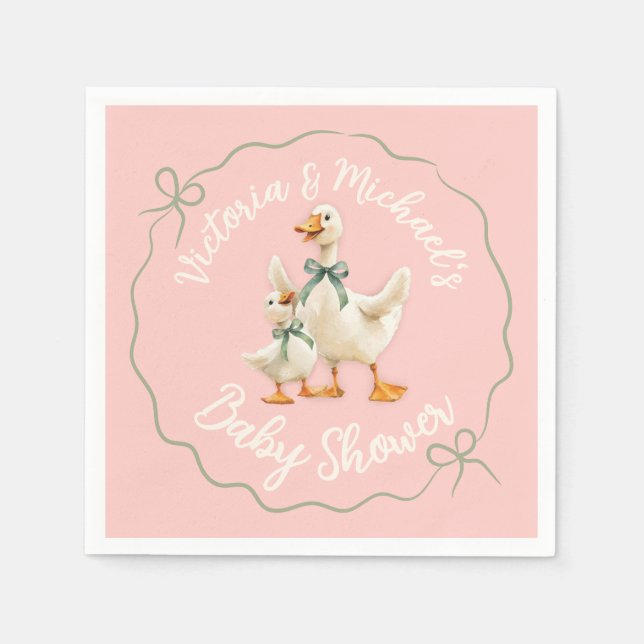 Servilleta De Papel Silly Goose Gingham Bow Baby Shower (Anverso)