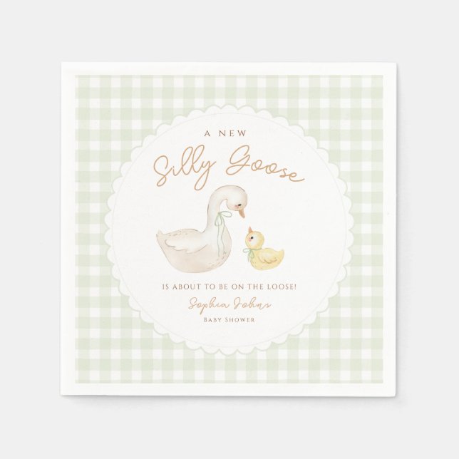 Servilleta De Papel Silly Goose Gingham Duck ducha de bebé (Anverso)
