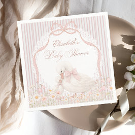 Servilleta De Papel Silly Goose Lace Wildflower Pink Baby Shower